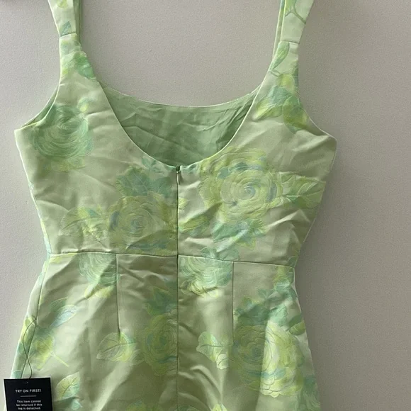 Lulus Brighter Side Light Green Floral Satin Jacquard Mini Dress NWT Small - Picture 7 of 12